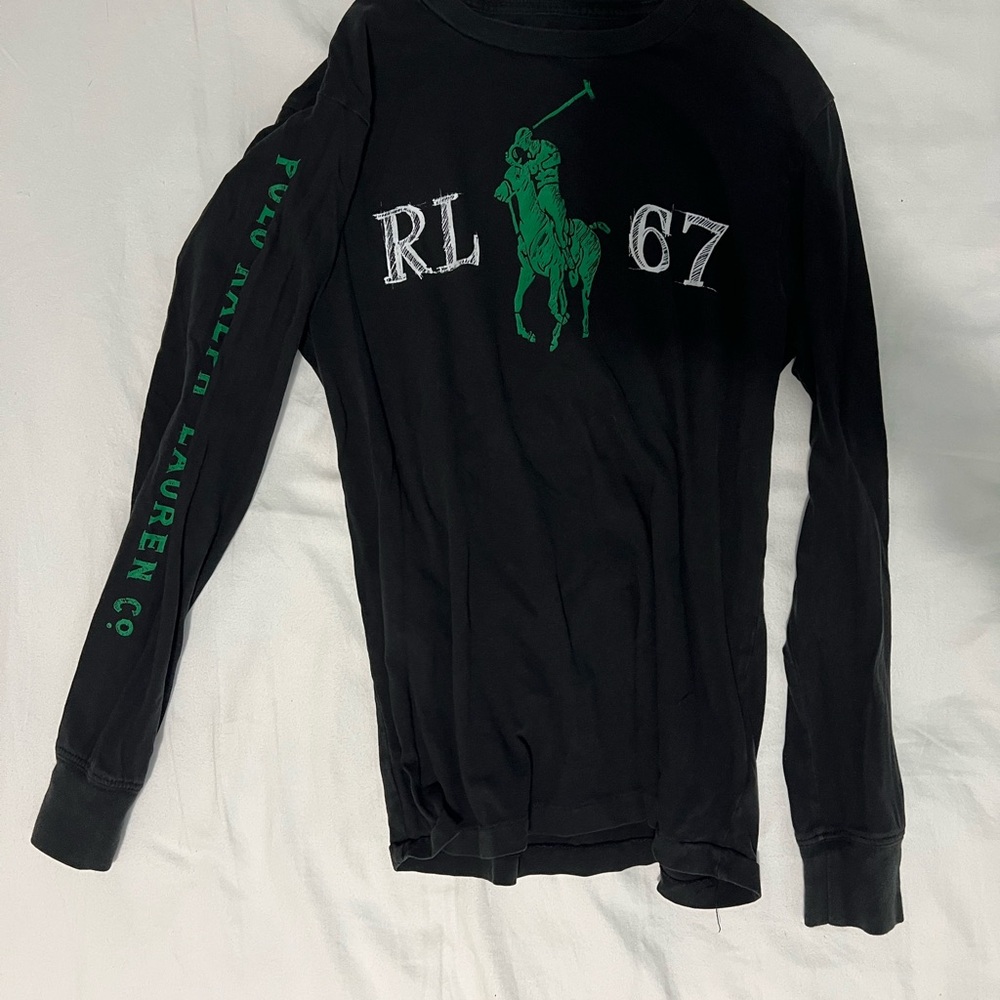 Polo by Ralph Lauren Kids Black Long Sleeve Shirt with Green Logo
